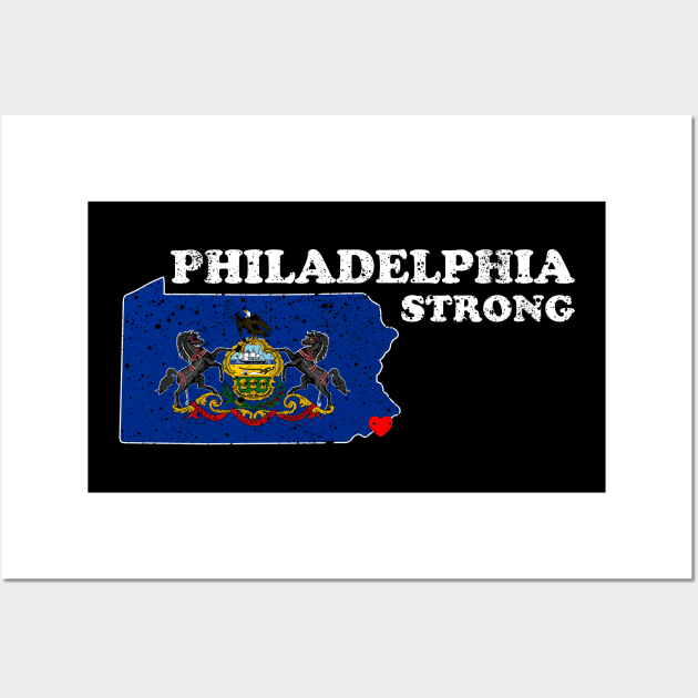 Philadelphia Strong Pennsylvania Flag Heart Shirt Wall Art by WildZeal